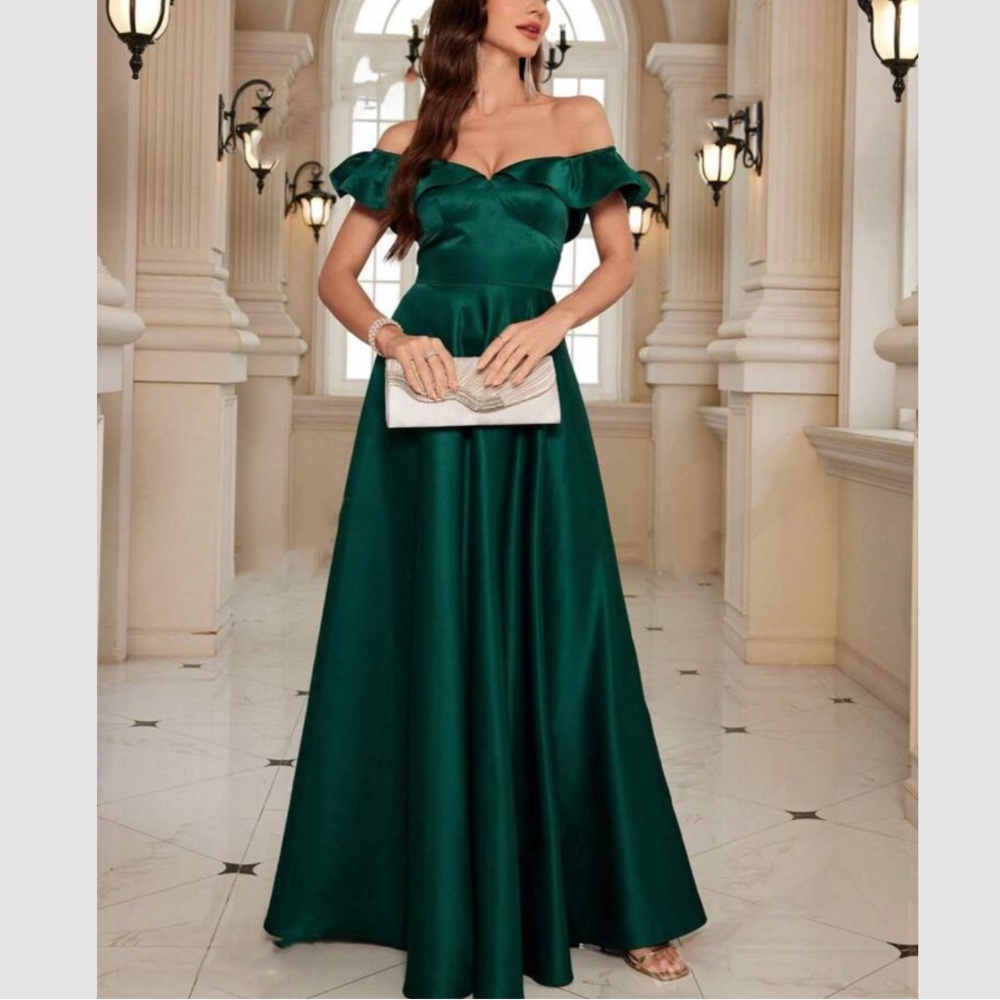 Luxe off shoulder party formal prom wedding gown satin dress
